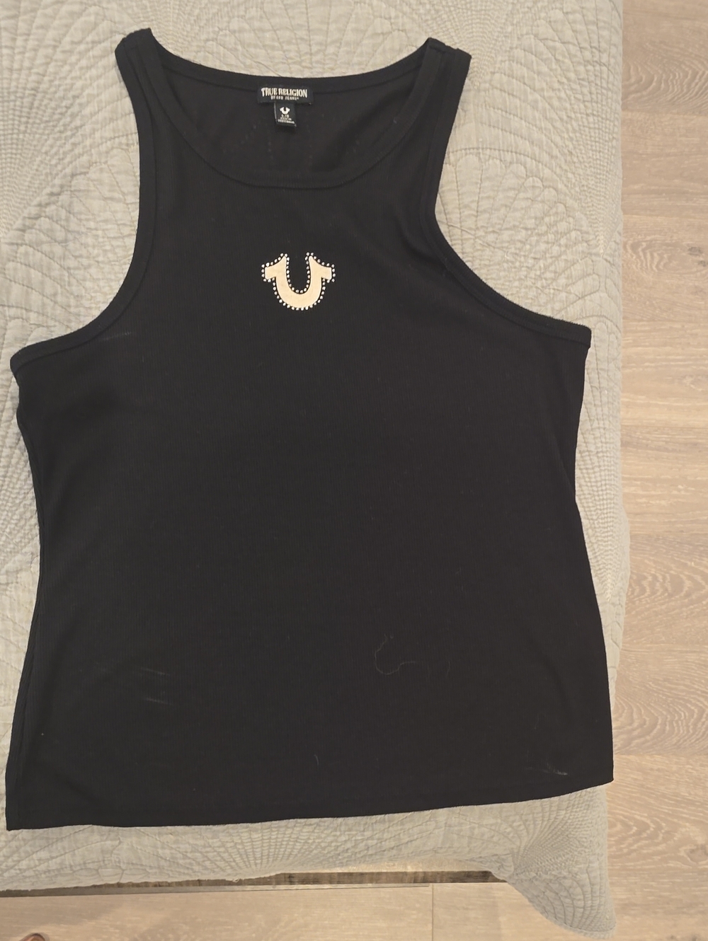 True Religion Black Racerback Tank with Stud Logo